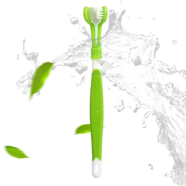 Pet Dog Cat 3-Head Toothbrush Oral Care Teeth Cleaning Tool Green