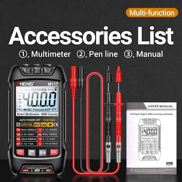 Multimeter Auto-Ranging Digital Tester Intelligent Multi Tester Black