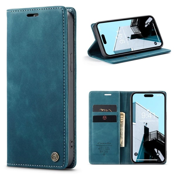 CASEME Retro lompakkokotelo iPhone 15 Prolle - Sininen Blue