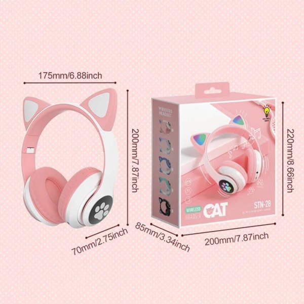 Over Ear Music Headset Hehkuva kissan korvakuulokkeet Bluetooth Pink 06f3 |  Pink | bluetooth | Fyndiq