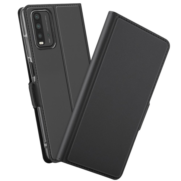 Xiaomi Redmi 9T PU læder automatisk absorberet telefonhus - sort Black