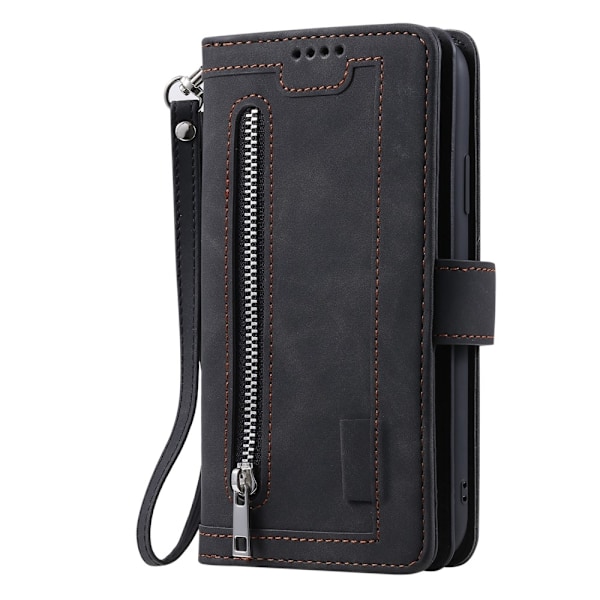Til Samsung Galaxy S25 Edge Etui med Lynlåslomme og 9 Kortlommer Black