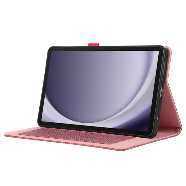 Samsung Galaxy Tab A9 Vikbart fodral korthållare Tygtextur Rosa