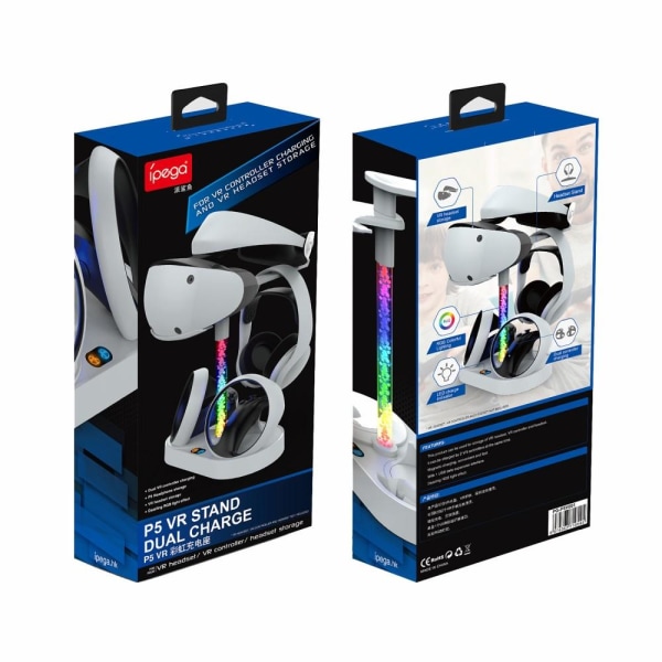 Lader for PS5 VR-headset, ladestativ med skjerm, dobbel kontrollerstasjon Grey