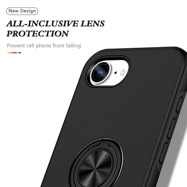 Til iPhone 17e / 16e Finger Ring Kickstand Hybrid Taske - Sort Black