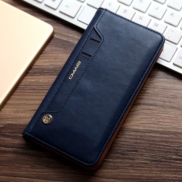 CMAI2 Litchi Wallet Cover til iPhone 7 Plus - Mørkeblå Blue
