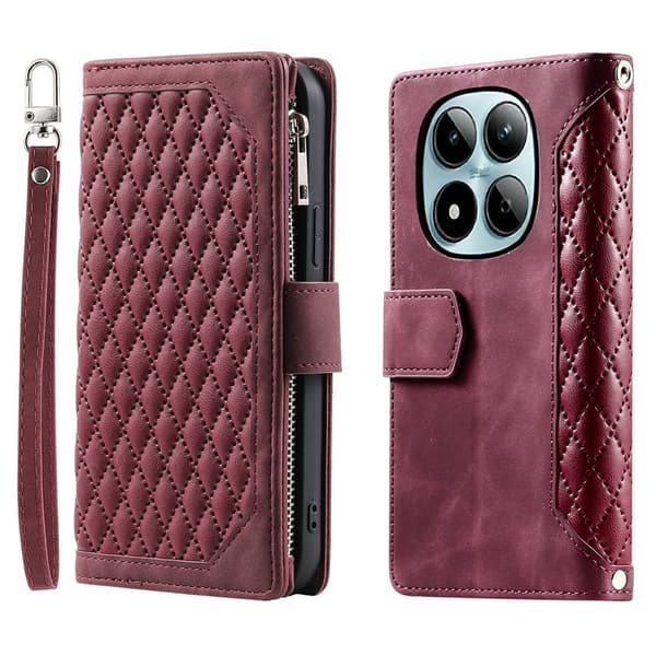Til Xiaomi Redmi Note 15 Pro 5G Zipper Wallet Case Rhombus Telefoncover Red