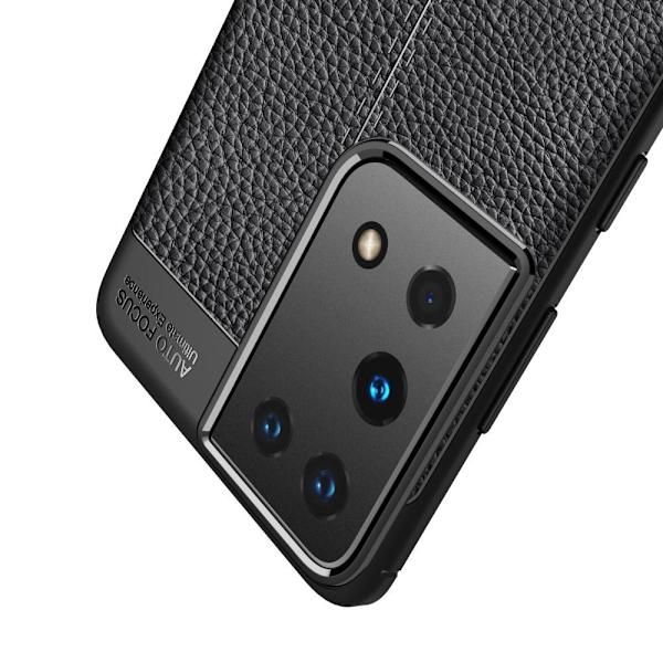 Litchi Belagt Etui Samsung Galaxy S21 Ultra - Sort Black