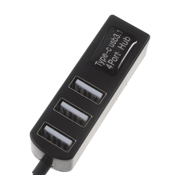 4 Ports USB 3.1 Typ C Hubb High Speed Hub SVART Svart
