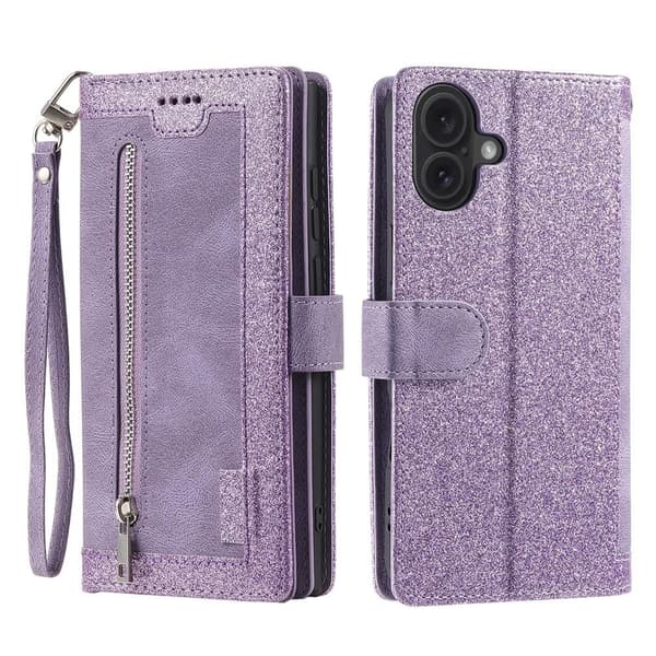 Til iPhone 17 Etui med Lynlåslomme og 9 Kortlommer Purple