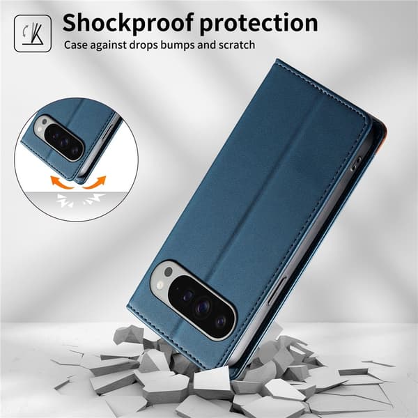 DIERFENG Puhelimen Lompakkokotelo Kulmalogolla Google Pixel 11 Pro XL:lle Blue