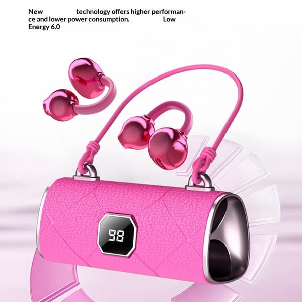 Trådlösa Bluetooth 5.4 hörlurar clip-on öppen design laddningsetui handväskstil Rosa