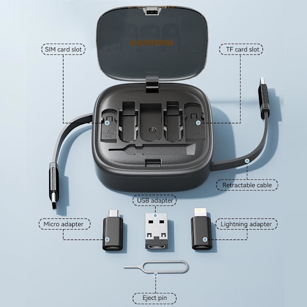 Sett integrert USB - C - adapterkabelsett Ladekabelomformer Black