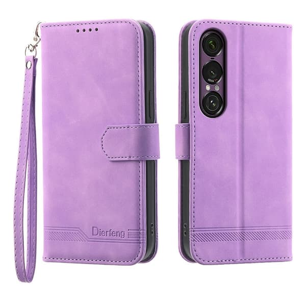 DIERFENG Til Sony Xperia 1 VII Pungcover med Stander og Håndledsrem Purple