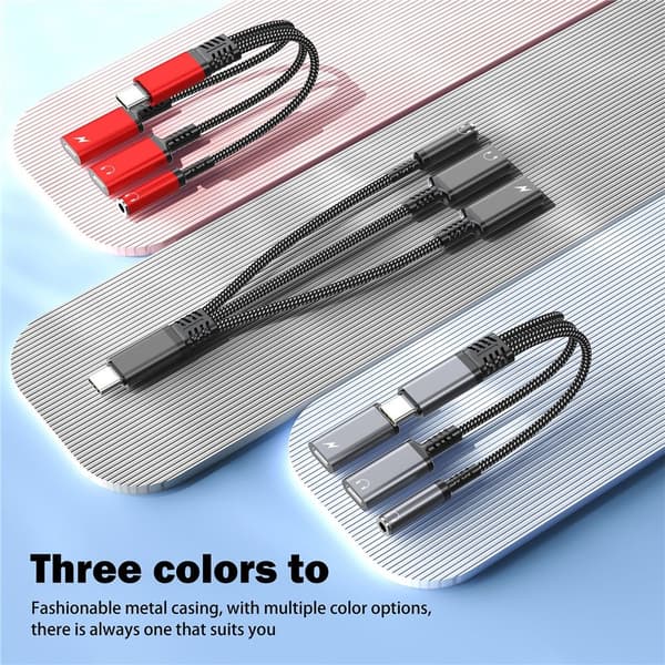 Aux Adapter 60W USB-C till 3,5 mm + USB-C hörlurar + USB-C PD Laddning Svart