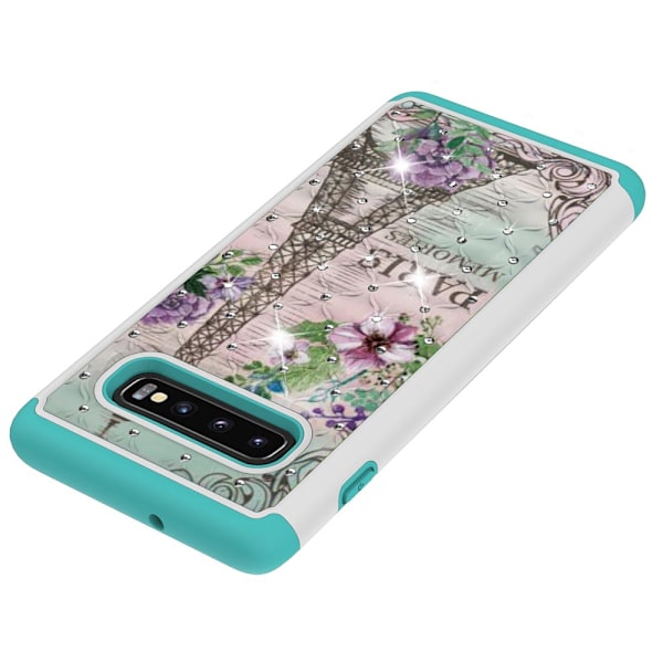 Samsung Galaxy S10+ Pattern PC TPU Phone Shell - Eiffel Tower and Flower Black
