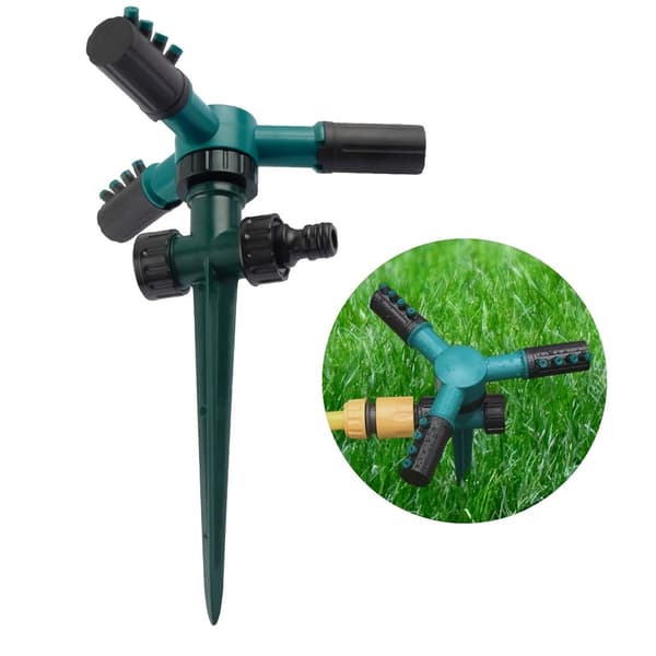 Vannsprinkler 360-graders roterende 3-arms plenvanningssystem Green