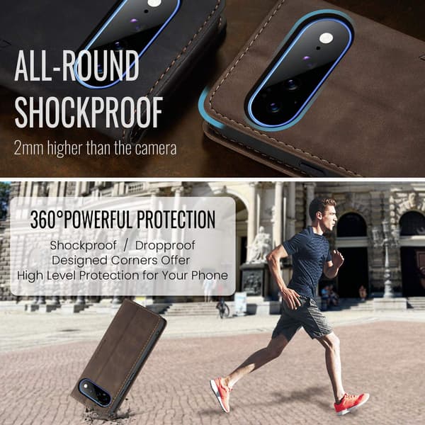 CASEME Lommebokdeksel med Stativ til Google Pixel 11 Pro XL Brown