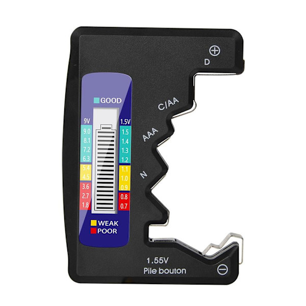 Universal Batteritestare för C/AA/AAA/D/N/9V/6F22/1.55V Svart