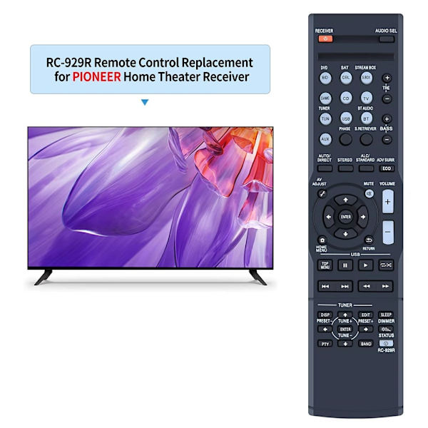 Fjernkontroll Utskiftning for RC-929R for Pioneer AV-receiver Black