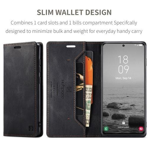 AUTSPACE A01 Retro tegnebog taske til Samsung Galaxy S23 - Sort Black
