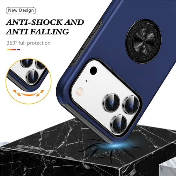 Skal kompatibelt med iPhone 17 Pro, Hybrid skal med Finger Ring - Blå Blå