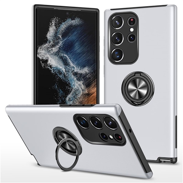 Til Samsung Galaxy S25 Ultra Hybrid Deksel Med Fingerring Silver