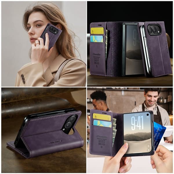 CASEME Telefonplånboksfodral med kalvskinnstextur till iPhone Duo Lila