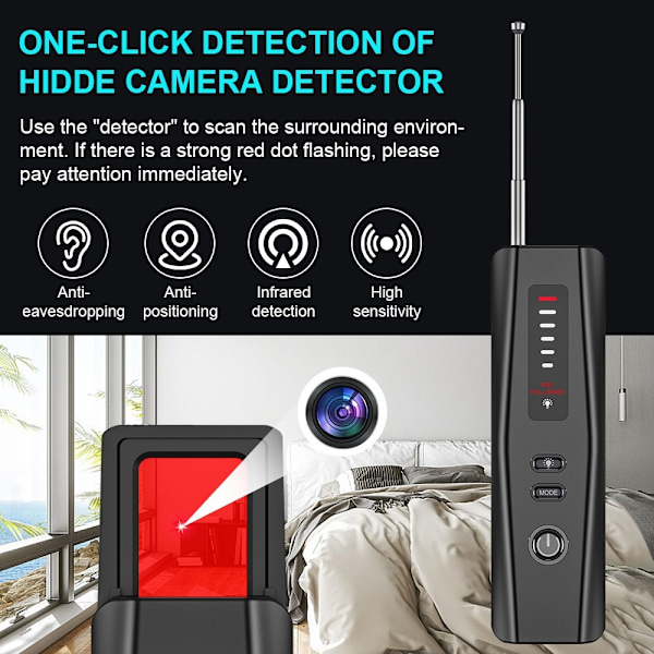 RF-signaldetektor GPS WiFi Tracker Kamera Buggdetektor Anti-spion infraröd skanner Svart