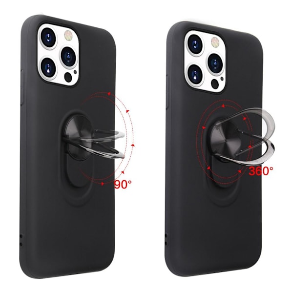 iPhone 13 Pro Finger Ring TPU Hybrid Case Stativ - Svart Black