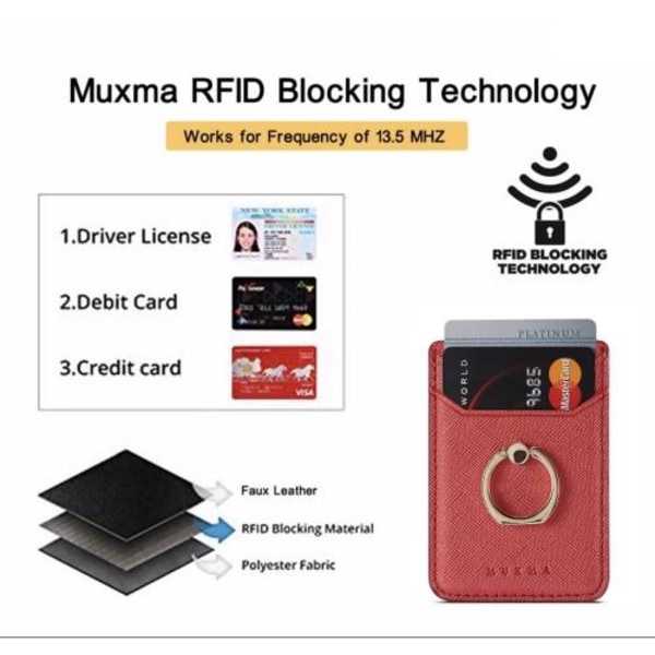 MUXMA-kortinpidikkeen rengasteline RFID-estävä liimainen luottokorttipaikka - punainen Red
