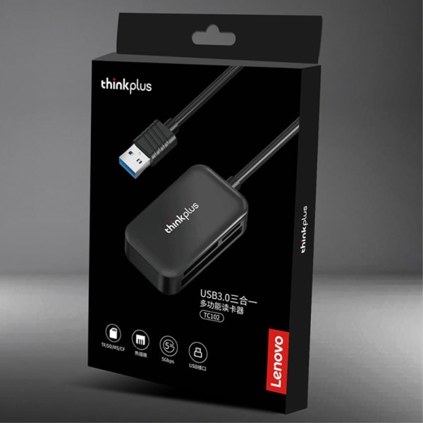 LENOVO Thinkplus USB3.0 3-i-1 överföring CF / TF / SD-kortläsare Svart