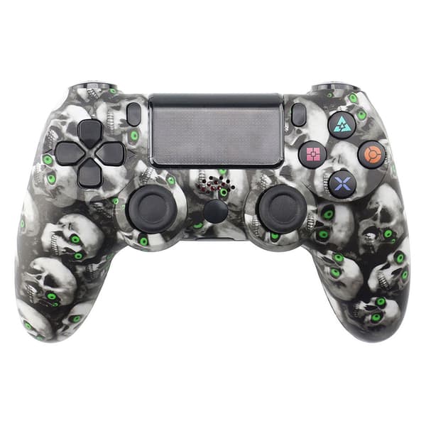 Trådlös spelkontroll för Sony PS4 Bluetooth Gamepad med Vibration - Skull Print grå