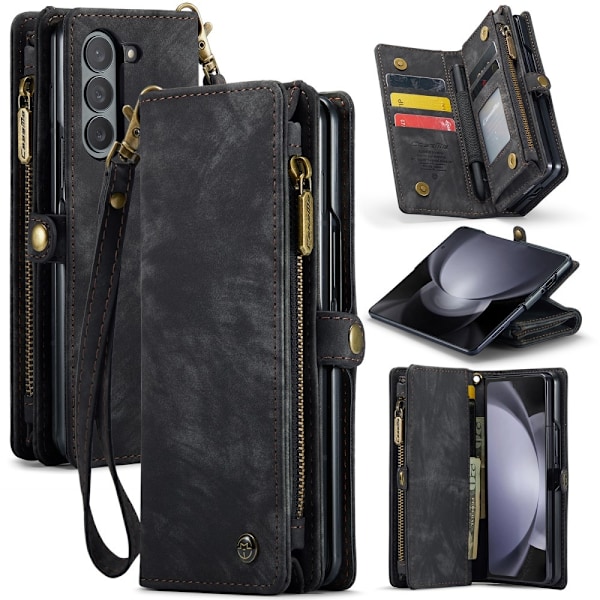 CASEME Retro läder plånboksfodral till Samsung Galaxy Z Fold6 Svart