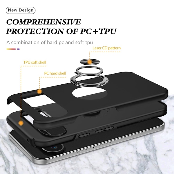 Til Google Pixel 9 / Pixel 9 Pro Fingerring Kickstand Hybrid Taske - Sort Black