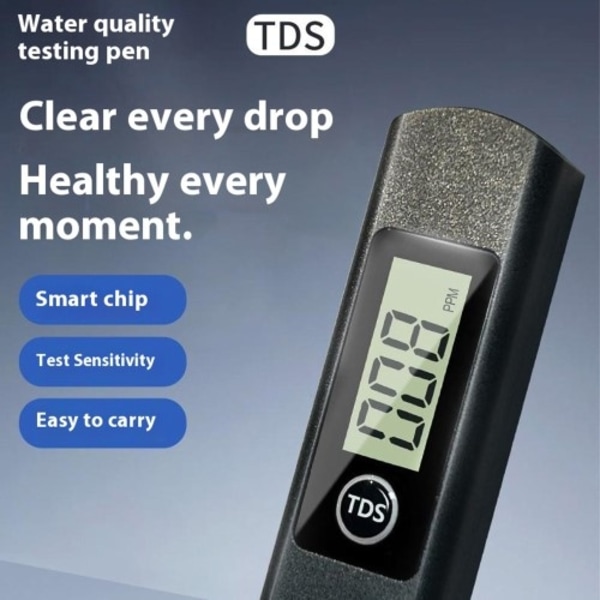 Bärbar LCD Digital TDS Vattenkvalitetstestare Vattentestning Penna Mätverktyg Svart