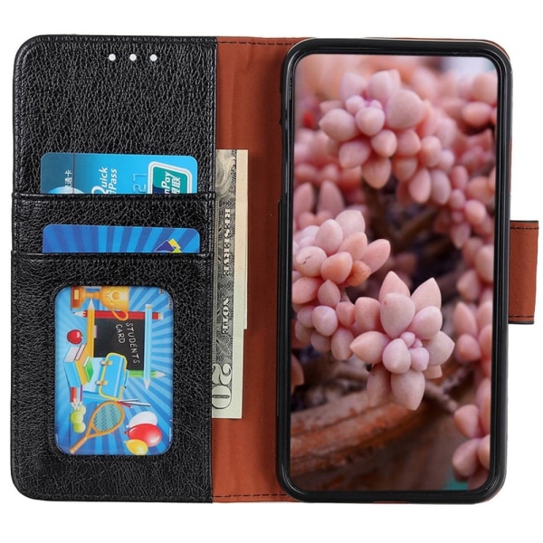 Nappa Texture Split Wallet Stativbetræk til Motorola Moto G84 - Sort Black