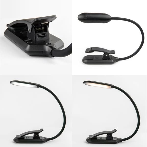 Lampe, læselampe, klemmebeslag, LED-lampe, 3 lystilstande, dæmpbar belysning Black