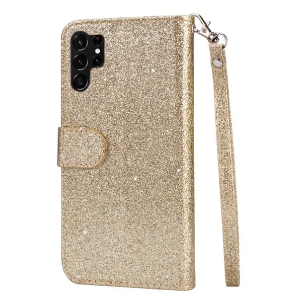 För Samsung Galaxy S25 Ultra Ställbart Glitterfodral med Dragkedjeficka Guld