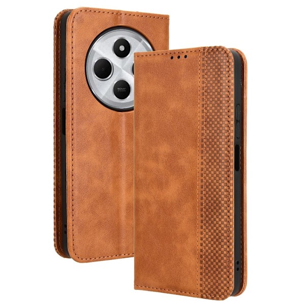 Etui med lommebok og stativ for Xiaomi Redmi 14C, Retro-design Brown