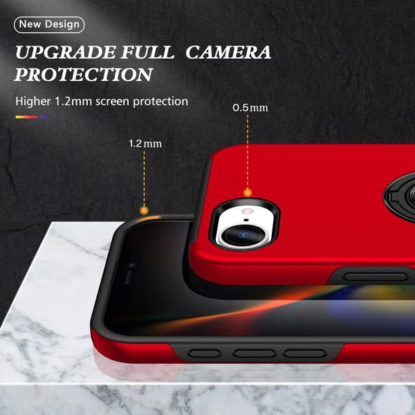 Til iPhone 17e / 16e Finger Ring Kickstand Hybrid Taske Red