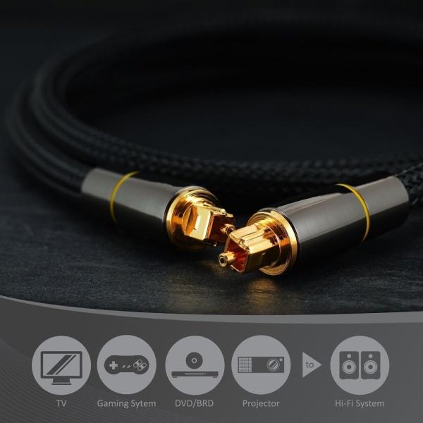 2m SPDIF 5.1 Audio Channel Optisk Kabel Audio Line Digital guldbelagt Black
