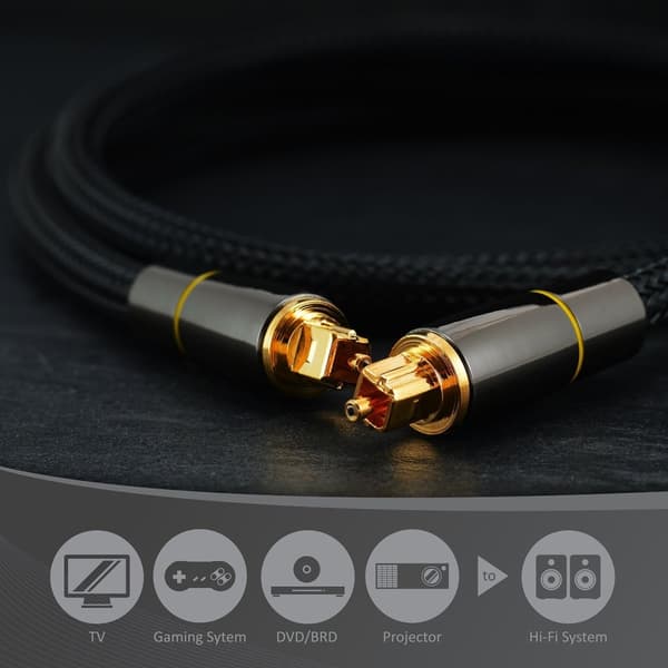 2m SPDIF 5.1 Lydkanal Optisk Kabel Lydlinje Digital Gullbelagt Black