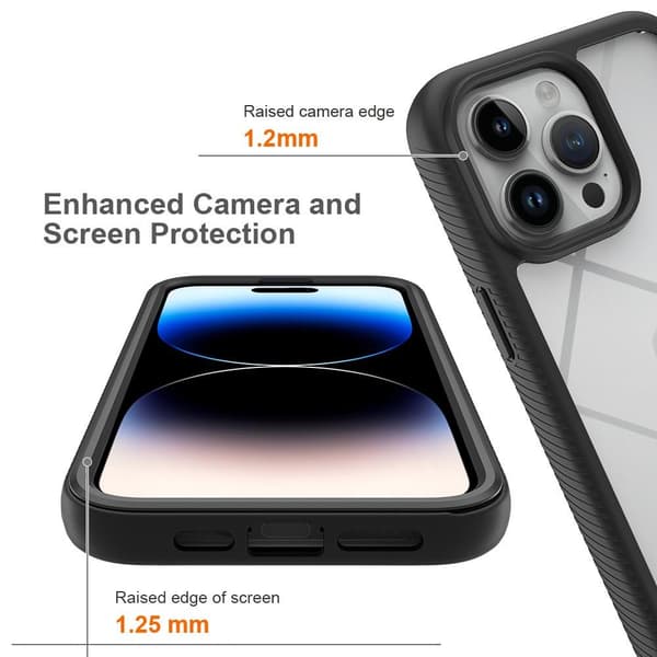Til iPhone 15 Pro Fuld Beskyttelse Telefonetui 3 - i - 1 + Skærmbeskytter Black