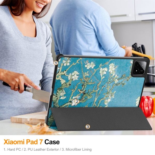 Slim Fit Cover Fodral För Xiaomi Pad 7 Auto Wake / Sleep - Apricot Blossom Grön