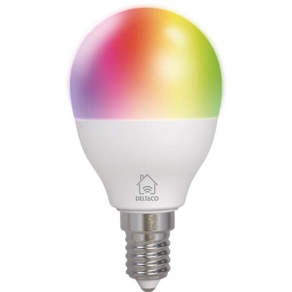 DELTACO Smart LED lampa, E14, RGB, WiFi, 4.9W Vit