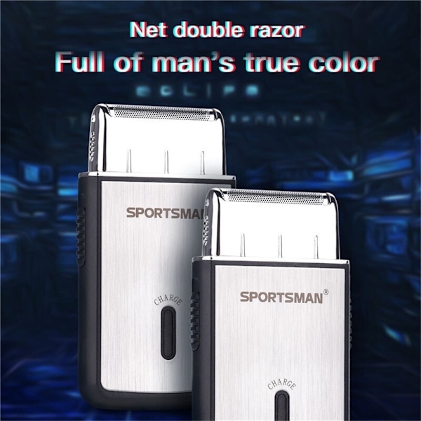 SPORTSMAN 2 i 1 mini Sladdlös Rakapparat USB Uppladdningsbar Elektrisk Trimmer Svart