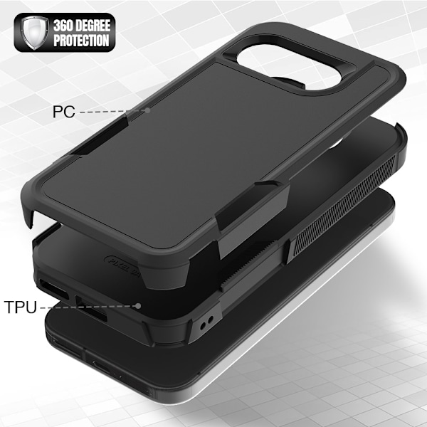 Til Google Pixel 9a Etui 2 i 1 PC + TPU Stødsikkert Cover Sort Black