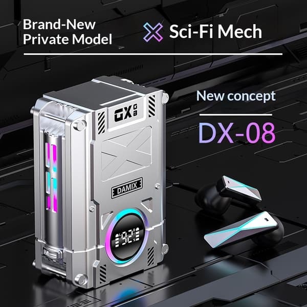 DX08 Støydempende Trådløse Hodetelefoner Mekaniske TWS Bluetooth Gaming - Sølv Silver