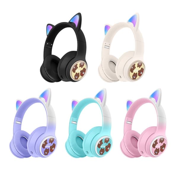 Trådløse On-Ear Hovedtelefoner Glødende Katteøre Bluetooth Gaming Headset - Sort Black
